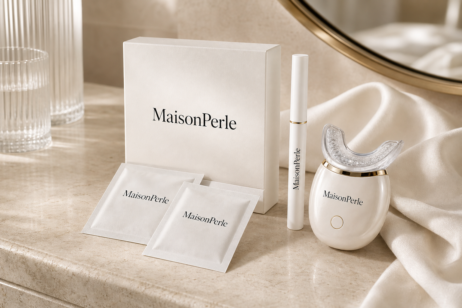 MaisonPerle PAP+ whitening strips, whitening pen en LED whitening kit voor thuis